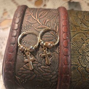 Chic Gold Cross Charm Hoop Earrings